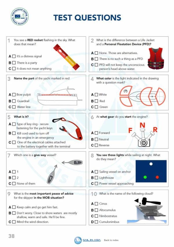 SIA-boat-master-1-pdf-manual-P5 ISSA PDF Handbook page of course test questions in multiple choice format