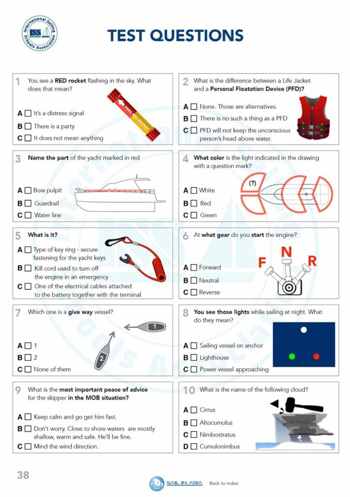 ISSA PDF Handbook page of course test questions in multiple choice format