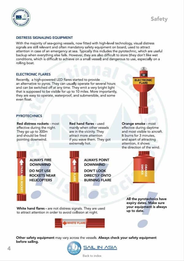 SIA-keelboat-crew-pdf-manual-P3 ISSA PDF Handbook page displaying diagrams and information about safety including distress equipment