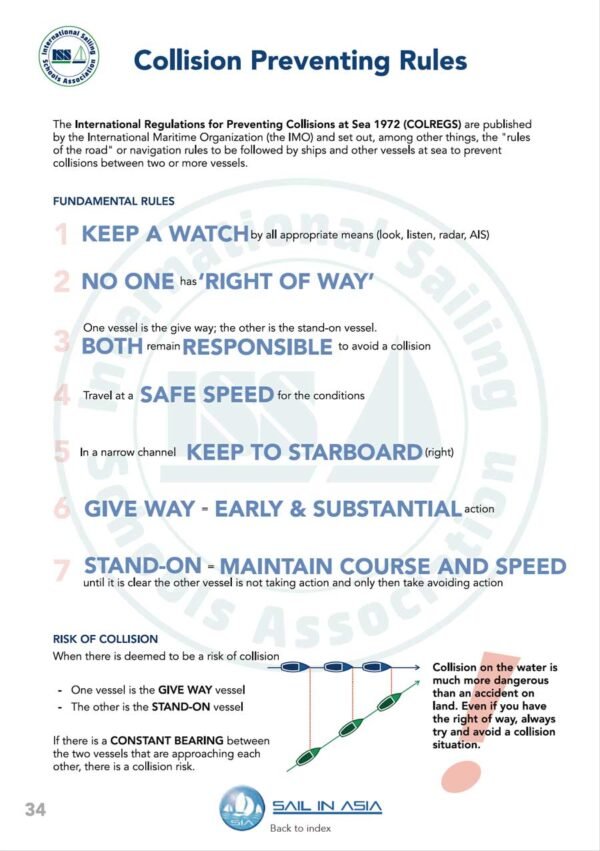 SIA-keelboat-skipper-1-pdf-manual-P2 ISSA PDF Handbook page displaying diagrams and information about collision prevention rules whilst sailing