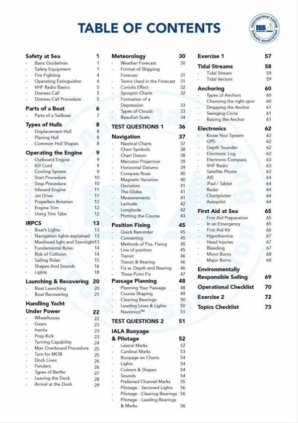 SIA-my-inshore-skipper-1-pdf-manual-P1 ISSA PDF Handbook index page listing motor yacht inshore skipper student textbook contents