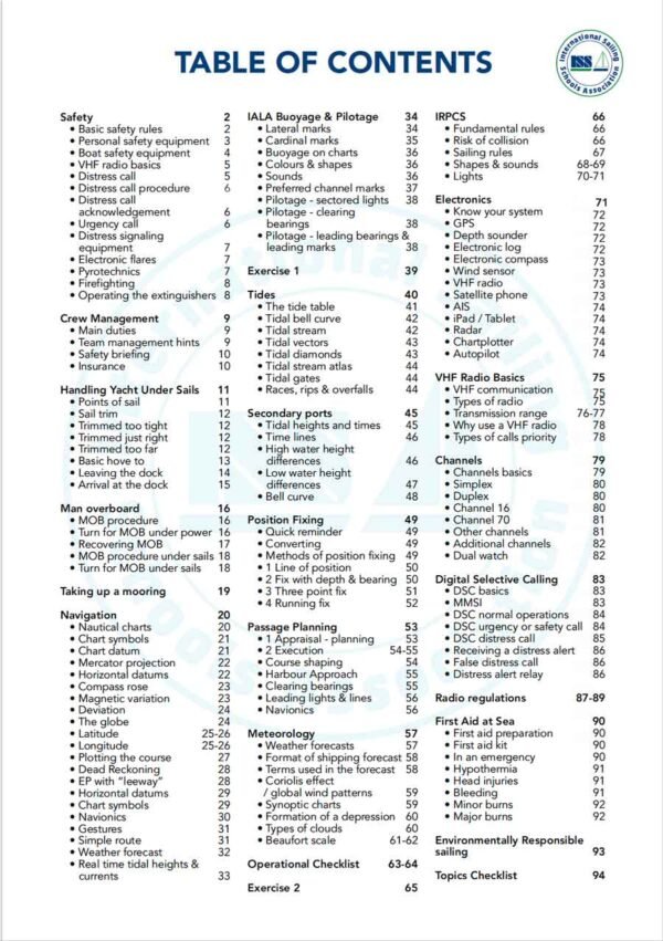 SIA-yachtmaster-offshore-1-pdf-manual-P1 ISSA PDF Handbook index page for yachtmaster offshore student textbook